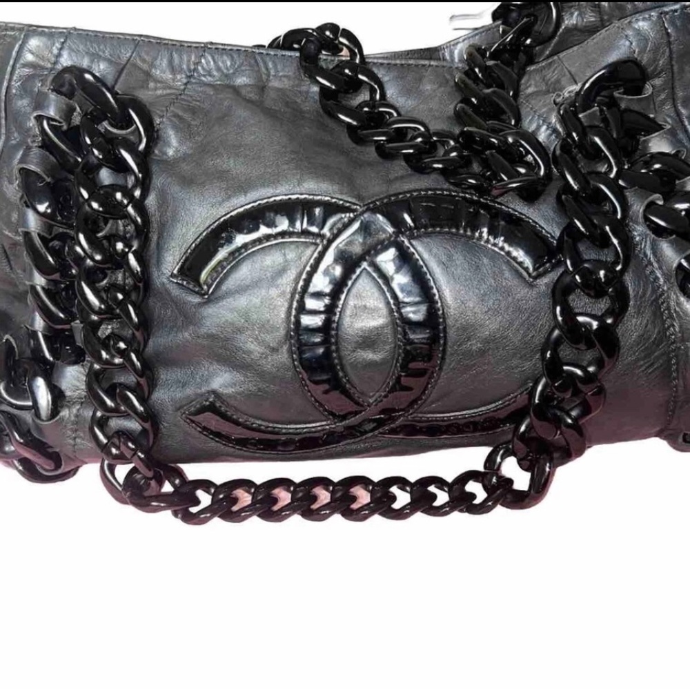 CHANEL Black Quilted Leather Tote with Chain Straps